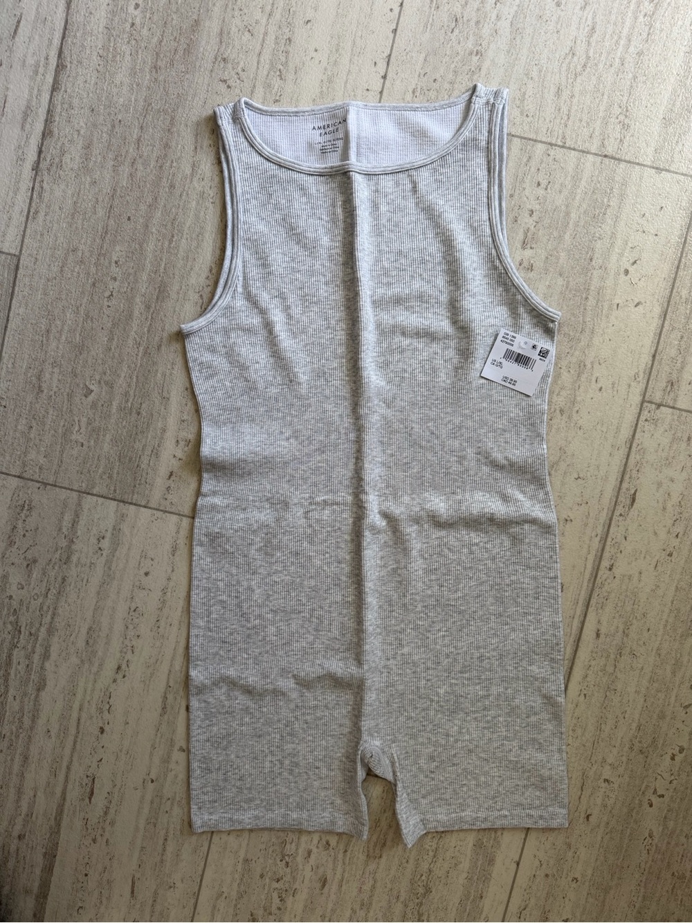 American Eagle Ribbed Tank Romper - Light Gray